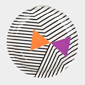 Mustavalkoraidallinen paperilautanen rusetilla (8 kpl)