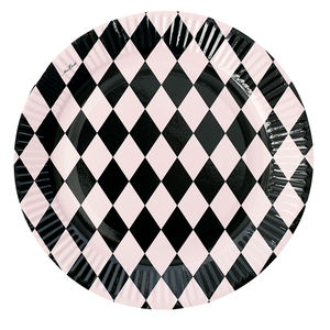 Vaaleanpunamusta harlekiini -paperilautanen (8 kpl)