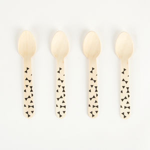 Puiset pikkulusikat (8 kpl), mustat rusetit