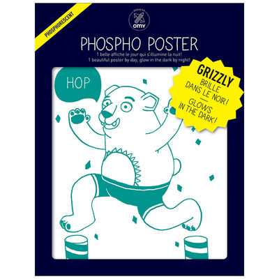 OMY Grizzly pimeässä loistava karhujuliste 30 x 40 cm