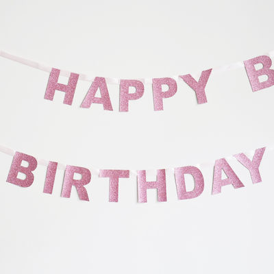 Happy Birthday glitterviirinauha, vaaleanpunainen