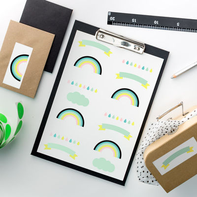 Pilvi & pisara etiketti-arkki, 105 x 42 mm