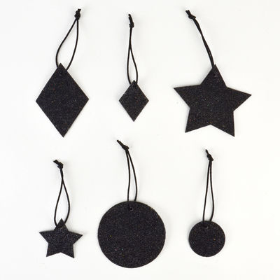 Geometriset glitterkoristeet - musta (6 kpl)