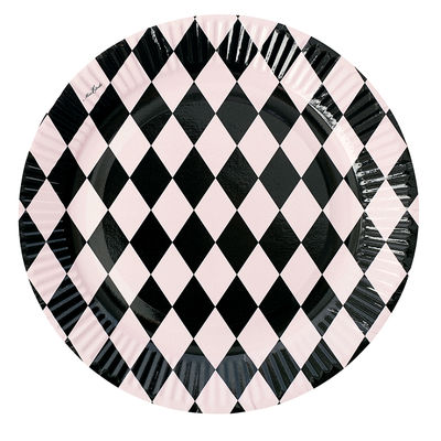Vaaleanpunamusta harlekiini -paperilautanen (8 kpl)