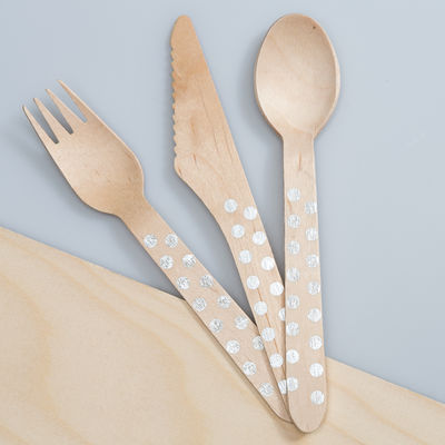 Puiset kertakäyttöaterimet, hopea polkadot (24 kpl)