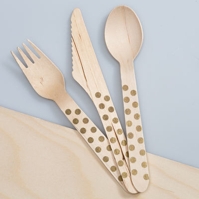 Puiset kertakäyttöaterimet, kulta polkadot (24 kpl)