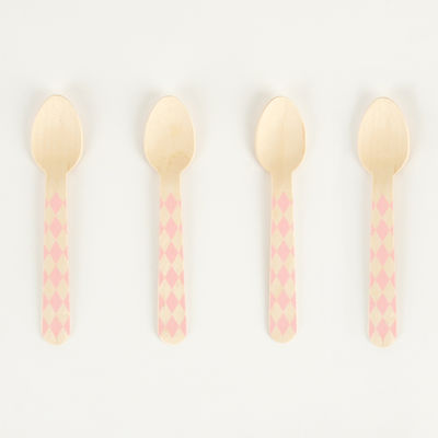 Puiset pikkulusikat (8 kpl), vaaleanpunainen harlekiini