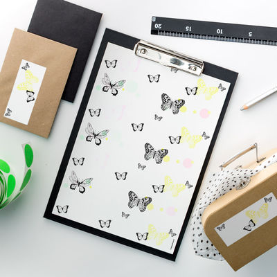 Perhoset etiketti-arkki, 105 x 42 mm