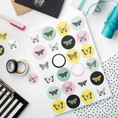 Perhoset tarra-arkki, ympyrä Ø 40 mm