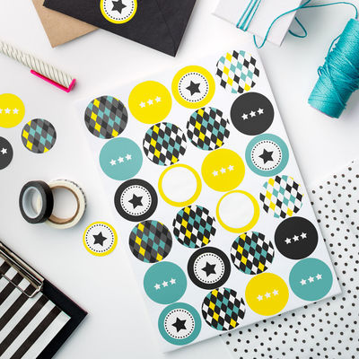 Tulostettavat Sirkus -tarrat Ø 40 mm